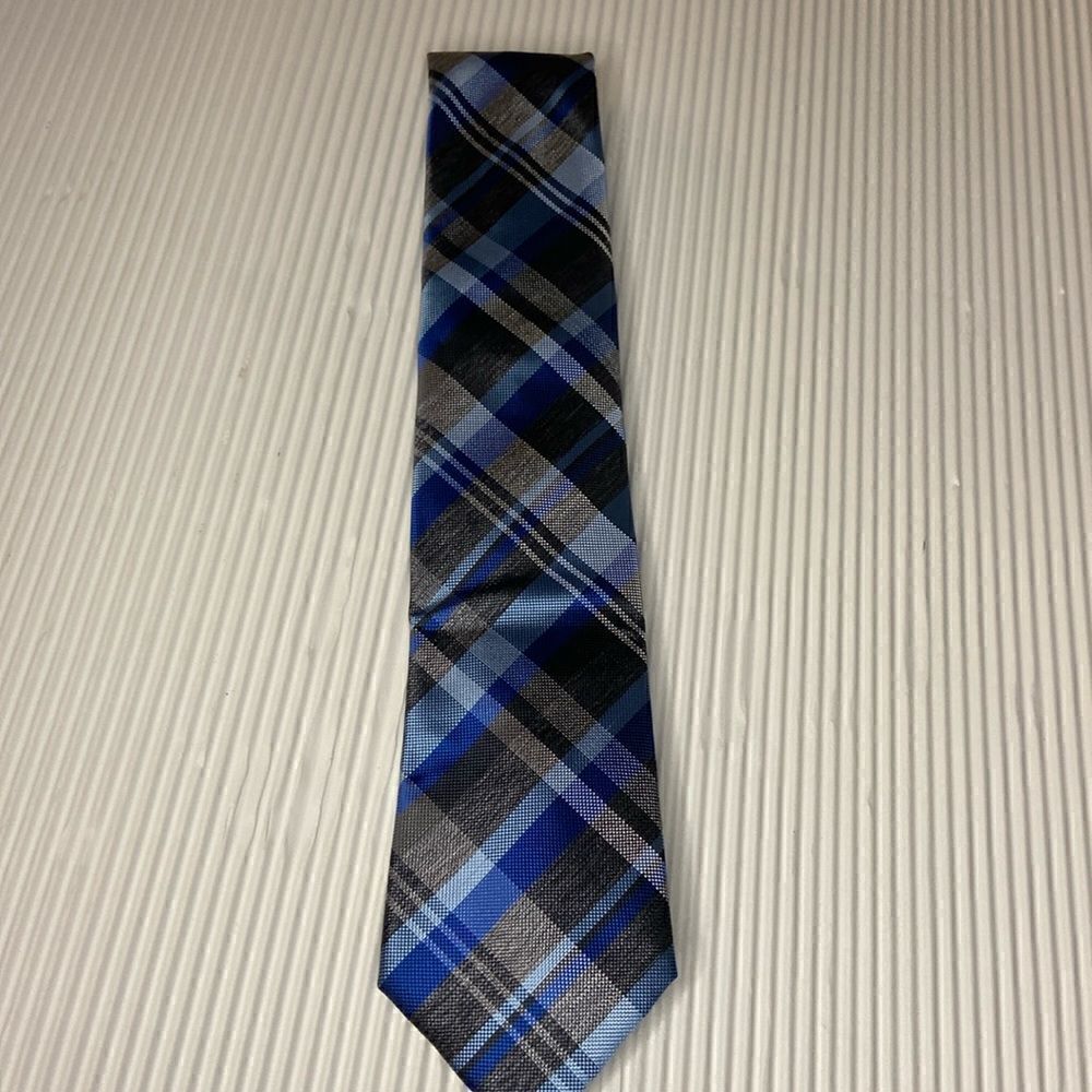 John Sparks plaid tie, blue and black